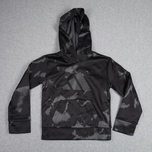 Adidas Hoodie Boys Size 4 Black AA10584 Graphic Print Performance Pullover